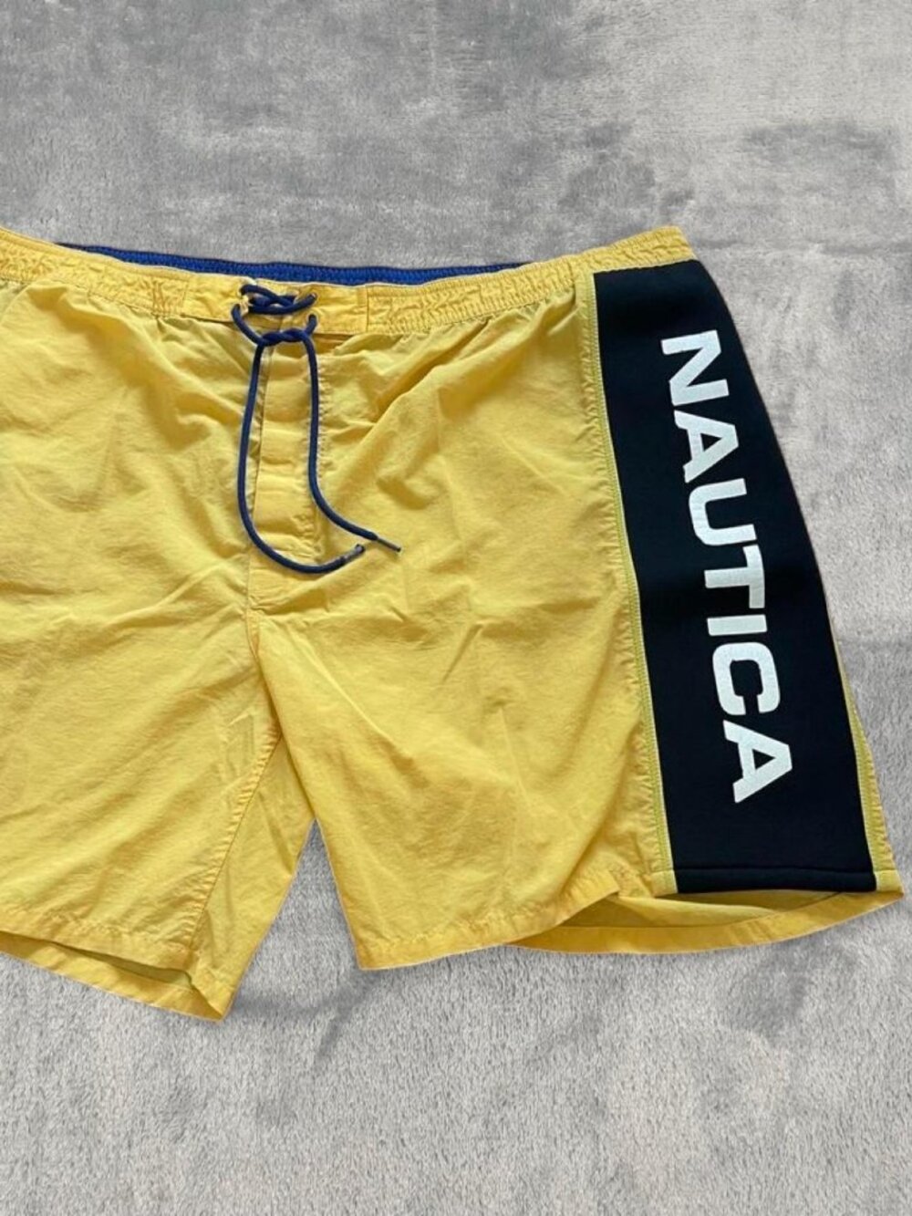 Vintage Nautica Swim Trunks Yellow Colorblock Shorts 2000s Spellout Logo